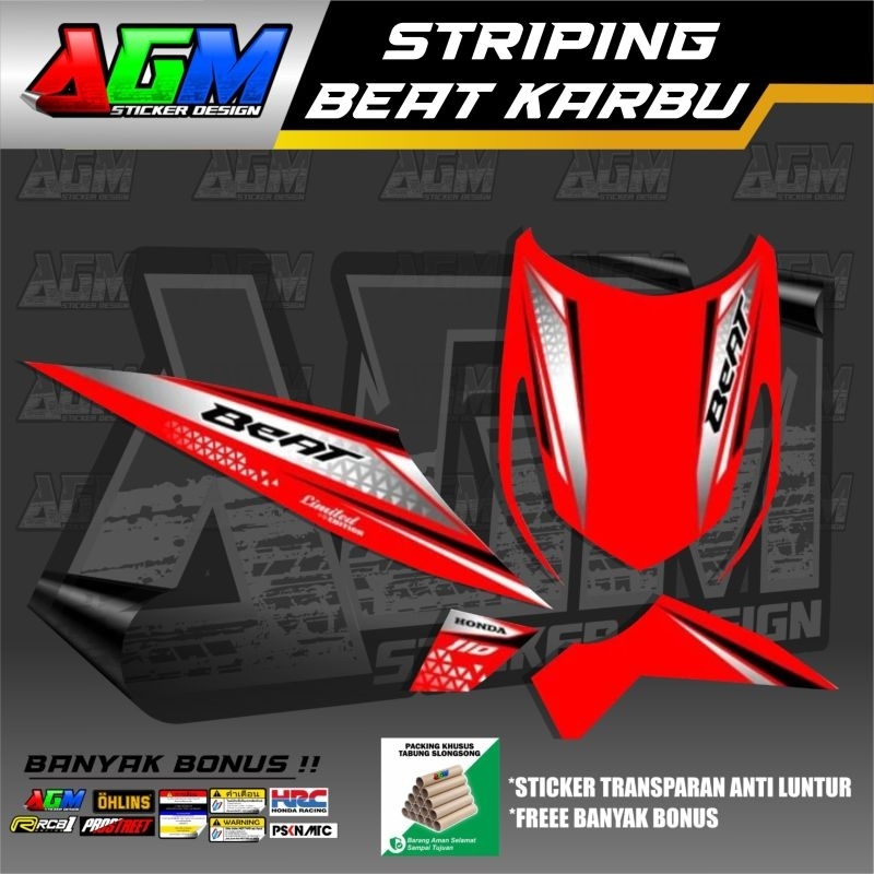 Striping Beat Karbu Transparan Maxdecal Sticker Transparan Beat Karbu