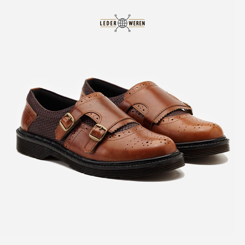 	 Lederweren - Leder Monkstrap Mavic Brown - Sepatu Formal Pantofel Pria Sepatu Kantor Sepatu Kulit	