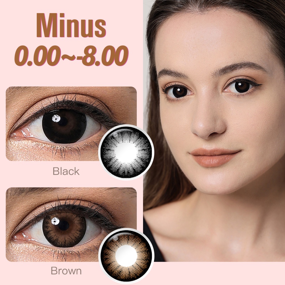 [⚜S10➤] [0.00~-8.00] Minus 14.5MM, Soflens Minus Hitam, Mata Normal, Lensa Kontak Warna Alami, Sofle
