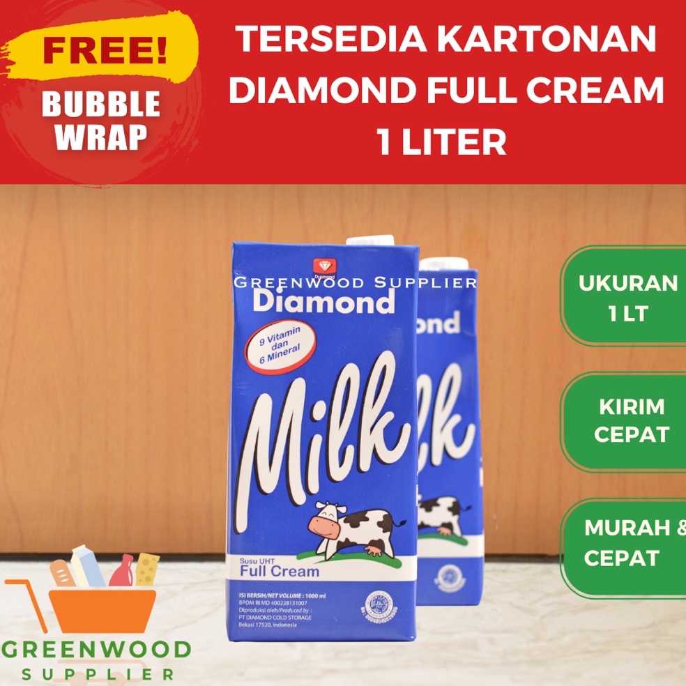 

[✃C9➢] Susu UHT Diamond Full Cream (1 Liter) Barang Original