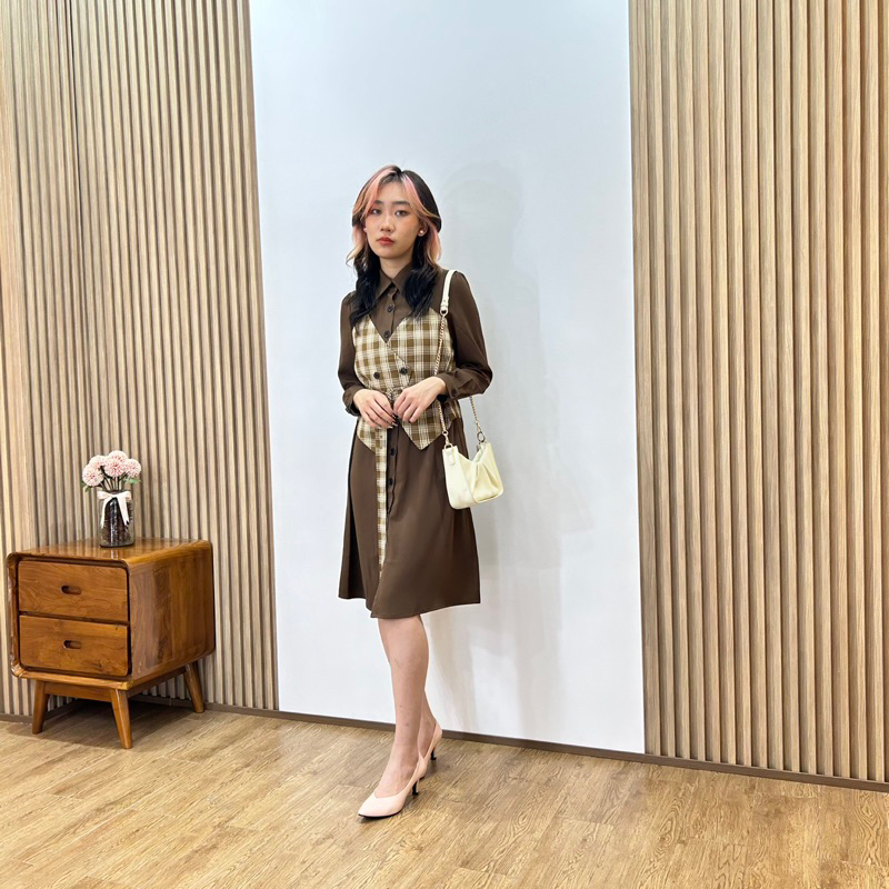 [ MONAIC ] Olive Dress/ Dress Korean Wanita