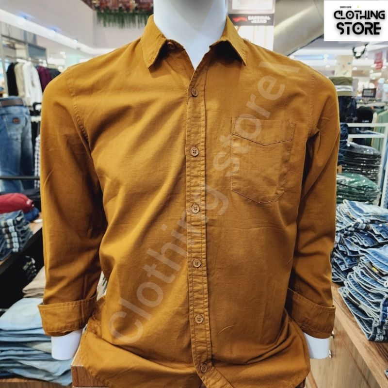 BOMBBOOGIE ORIGINAL kemeja pria lengan panjang coklat 24865B5BW