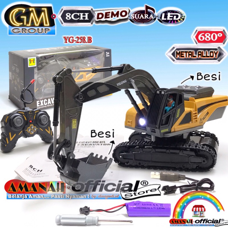 ✨Original✨ GM RC Truck Yigong 258 CZ125 Excavator Remote Control Alloy 8CH Auto Demo 680° LED Suara 