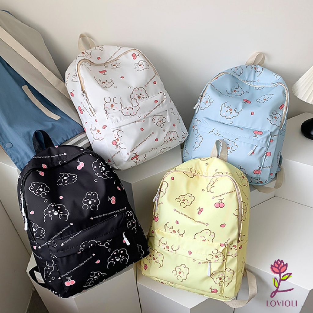 Lovioli Taeyeon Bag Tas Ransel Wanita Motif Bear Korean Style Backpack Sekolah Perempuan Trendy