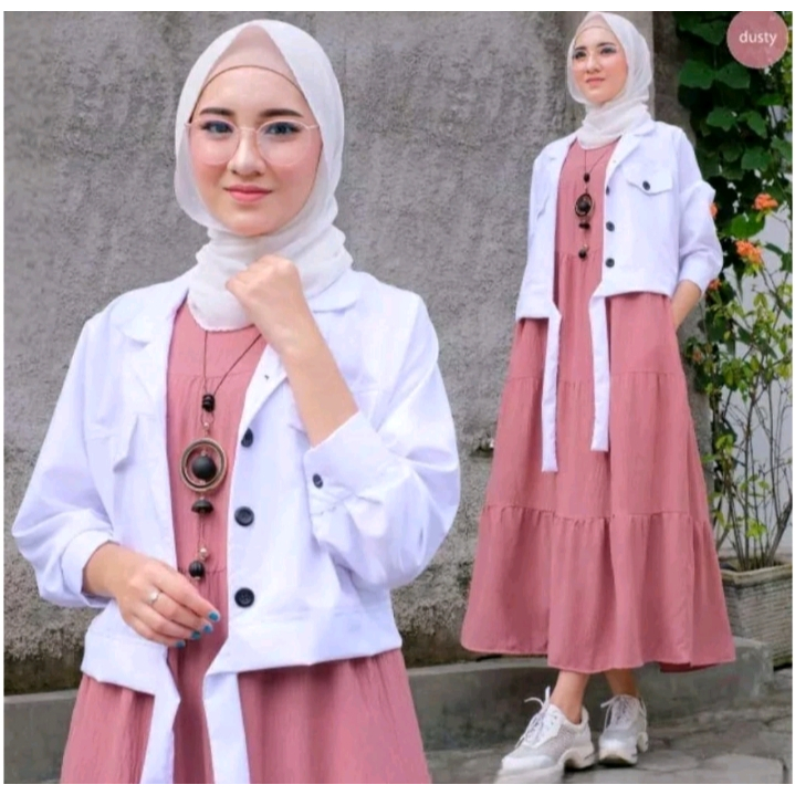 Gratis ongkir  Baju Gamis Wanita Terbaru Baju Lebaran Dress Valen Set Dress + Outer 2in1 Set Crinkle