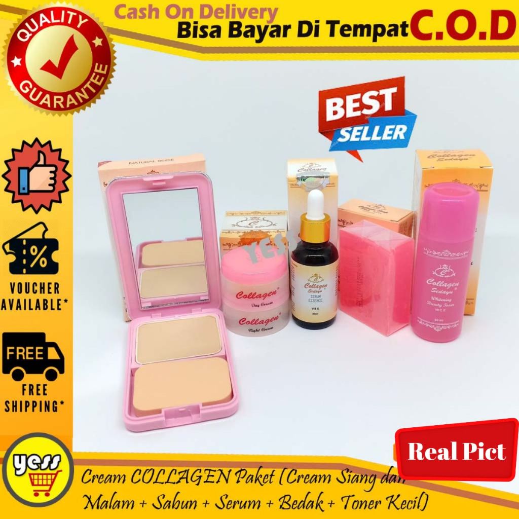 Cream Collagen Paket 5in1 ( Cream Siang Malam, Sabun, Toner Kecil, Serum, Bedak TWC )