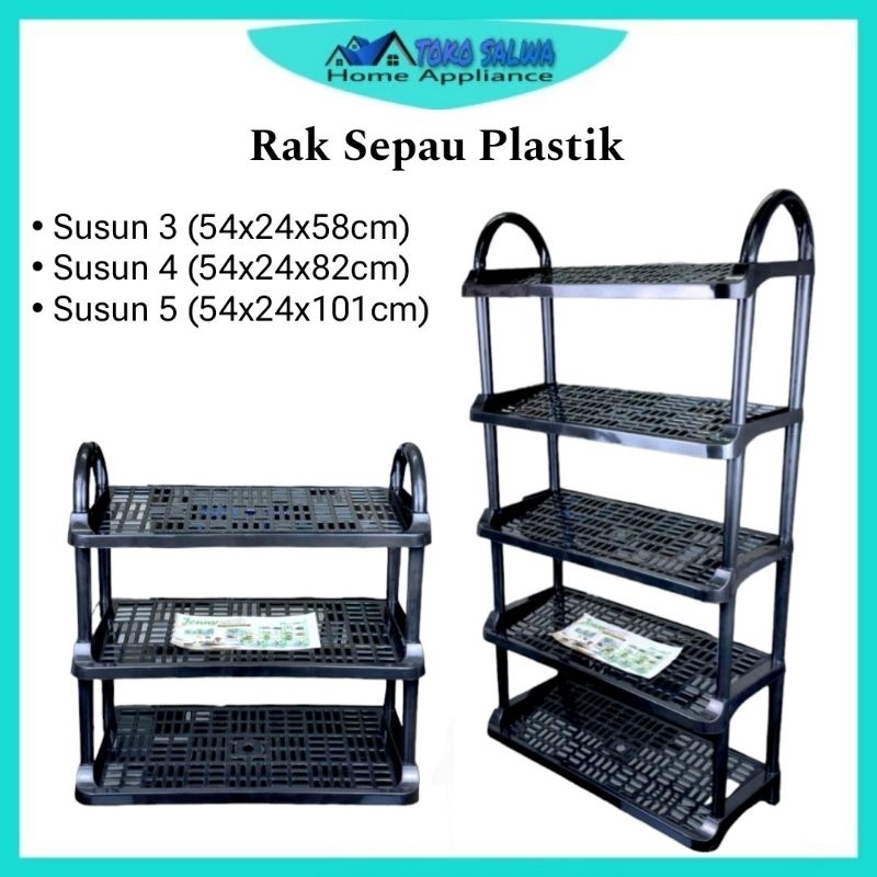 Rak Sepatu Plastik /Rak Sepatu Miring Jenny Hitam 3 susun/4 susun/5 susun / Rak sandal serbaguna