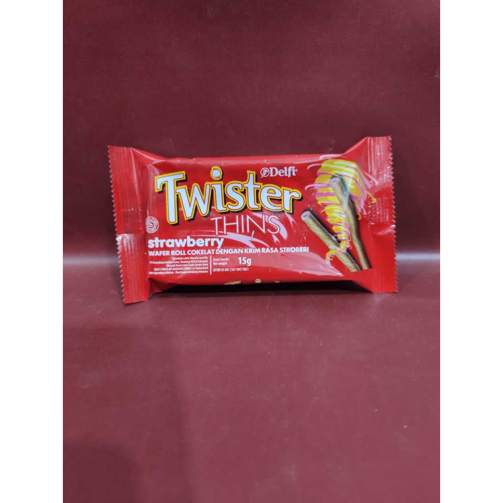 

Delfi Twister Thin Strawberry 15g - Wafer Stick Twister Thin Rasa Strawberry