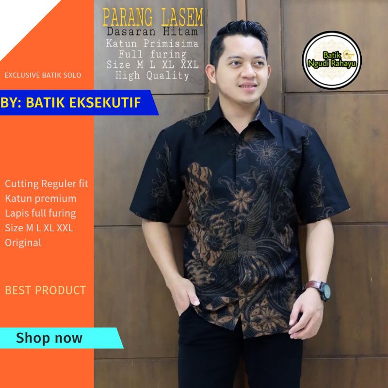 Hem Atasan Kemeja Baju Batik Pria Cowok Laki Laki Slimfit Full Lapis Furing TIRTO UTOMO SELING GUMEL