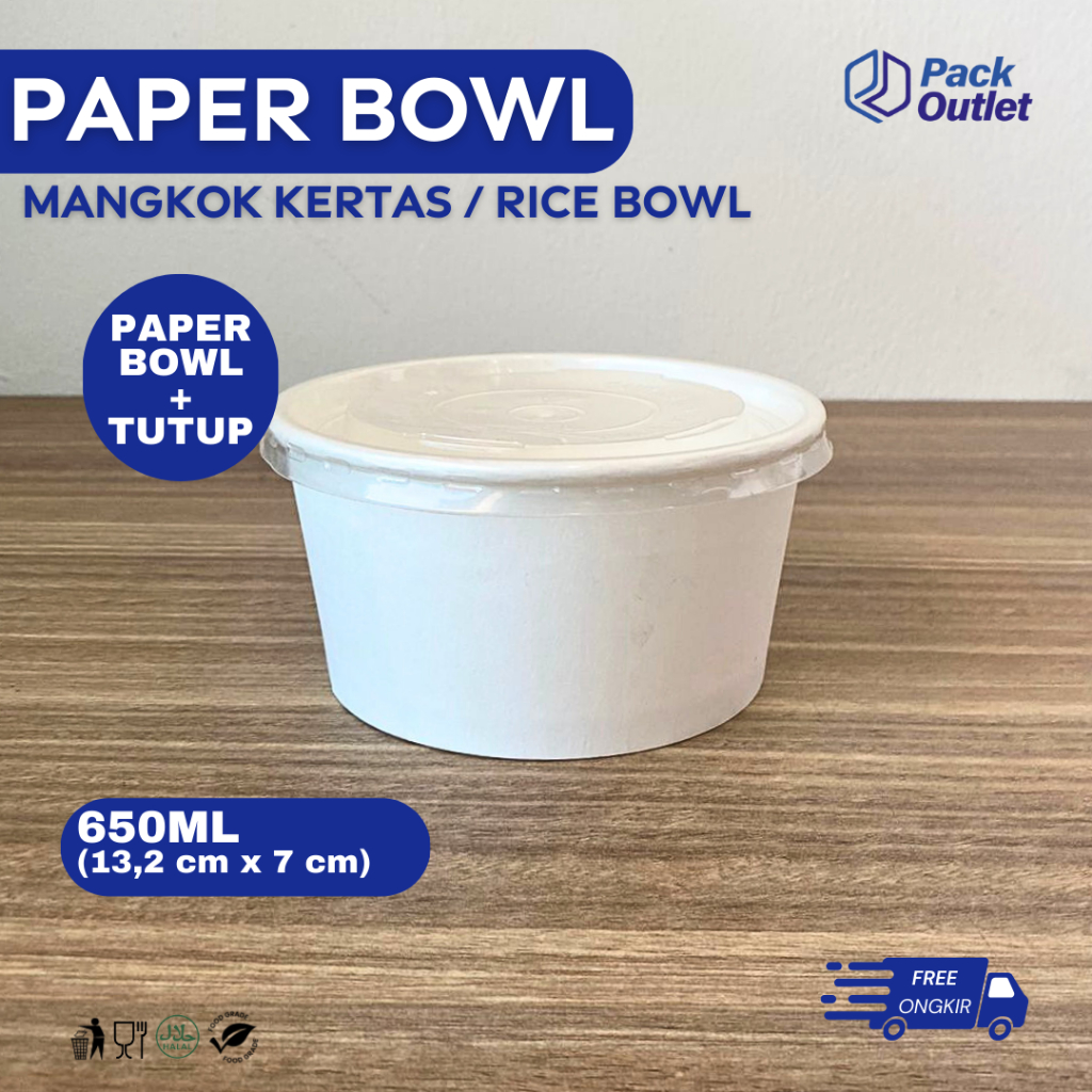 Paper Bowl Tebal 650ml Mangkuk Tahan Panas Microwave Mangkok Kertas Dengan Tutup
