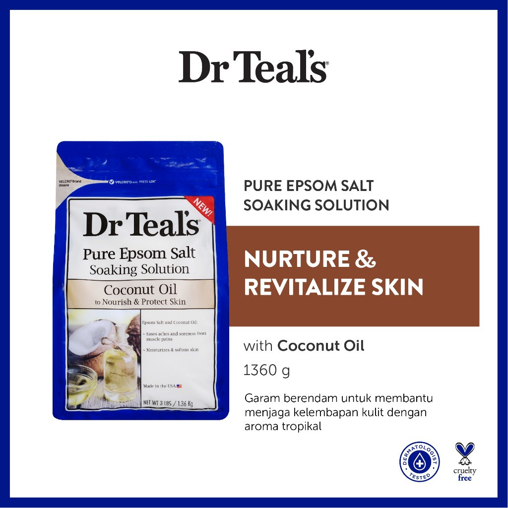 Dr Teal's Pure Epsom Salt Soaks/Garam Berendam - Coconut Oil 1360g