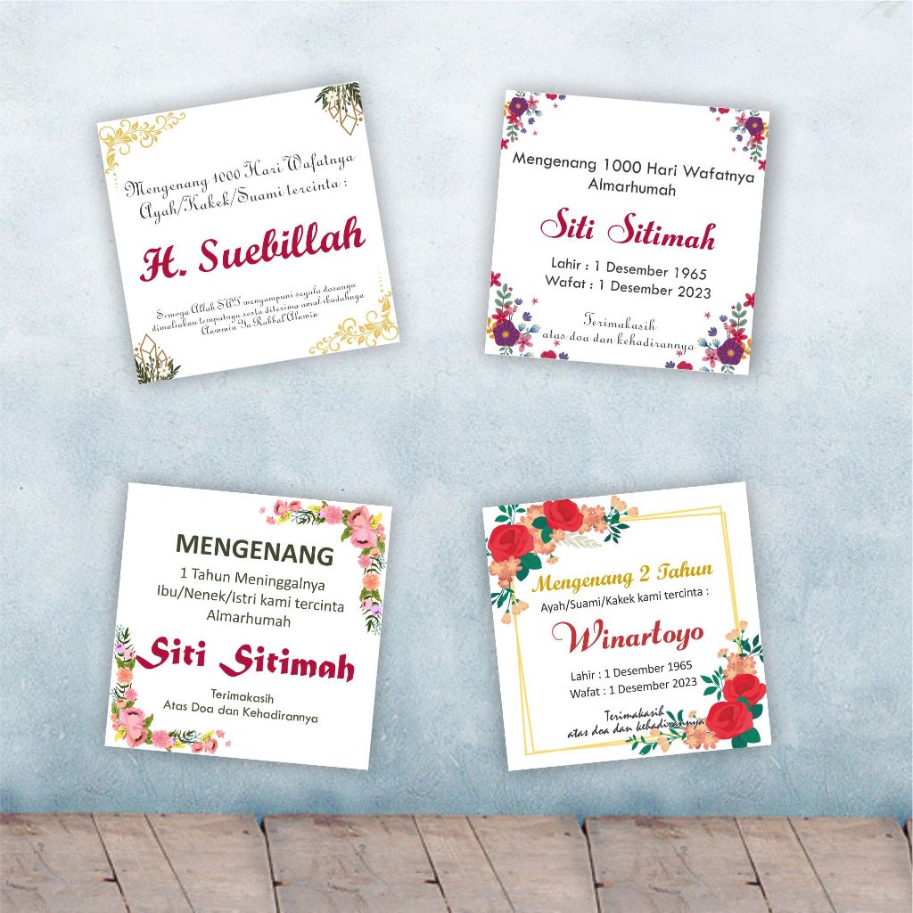 Kartu Ucapan Tahlilan / Mengenang 7 Hari / 40 Hari / 1000 Hari