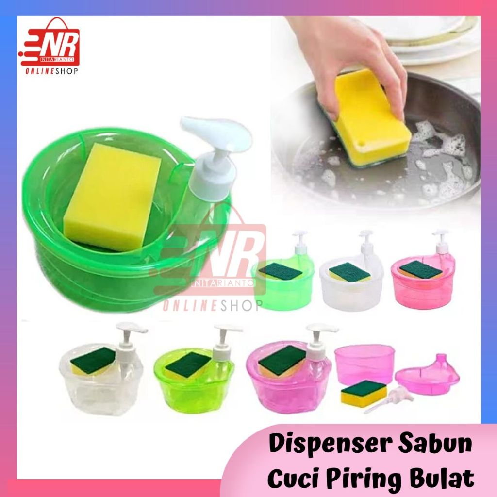 Dispenser Sabun Cuci Piring Bulat Viral Plus Spon - Dispenser Pompa Sabun Cuci Piring - Dispenser Sa