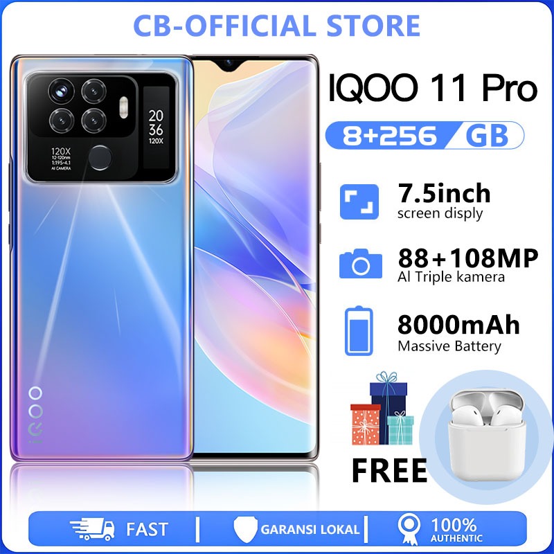 Smartphone IQOO 11 Pro 5G Android 11 RAM8GB + ROM256GB 7,5 inci HD Layar Penuh Layar Penuh 8000mAh Daya Tahan Baterai Ultra Chip v2 yang dikembangkan sendiri Kinerja yang Kuat