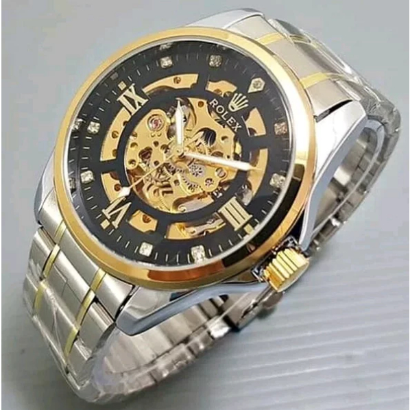 Jam Tangan Rolex Pria Automatic Transparan,Jam Tangan Elegan Tali Rantai Plus Box Original