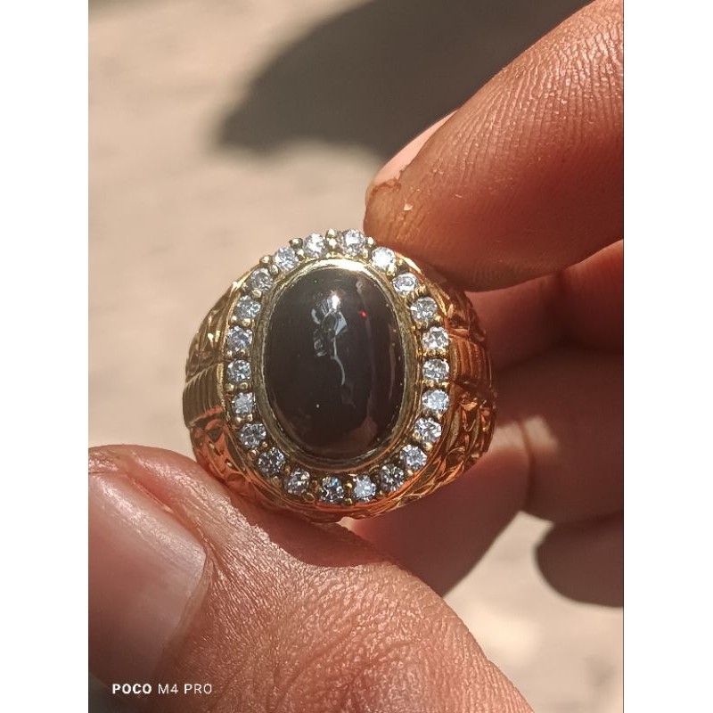 BLACK OVAL AFRIKA DIM 12X10X8 MM ,. RING PERAK HANDMADE MICRO SIZE 7