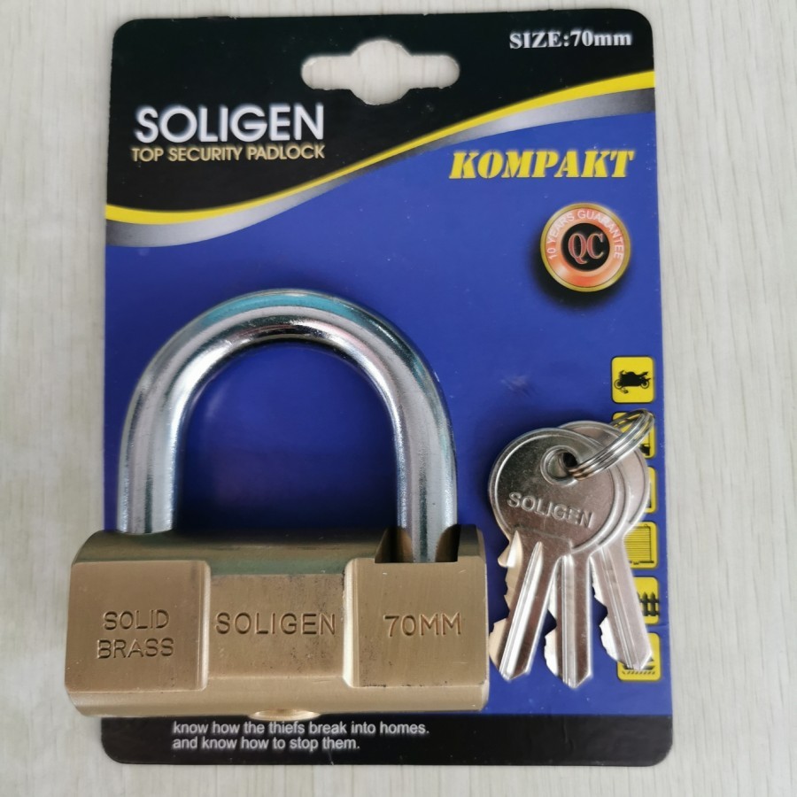 SOLIGEN GEMBOK KUNINGAN KOMPAKT 70MM - GEMBOK PAGAR PINTU RUMAH