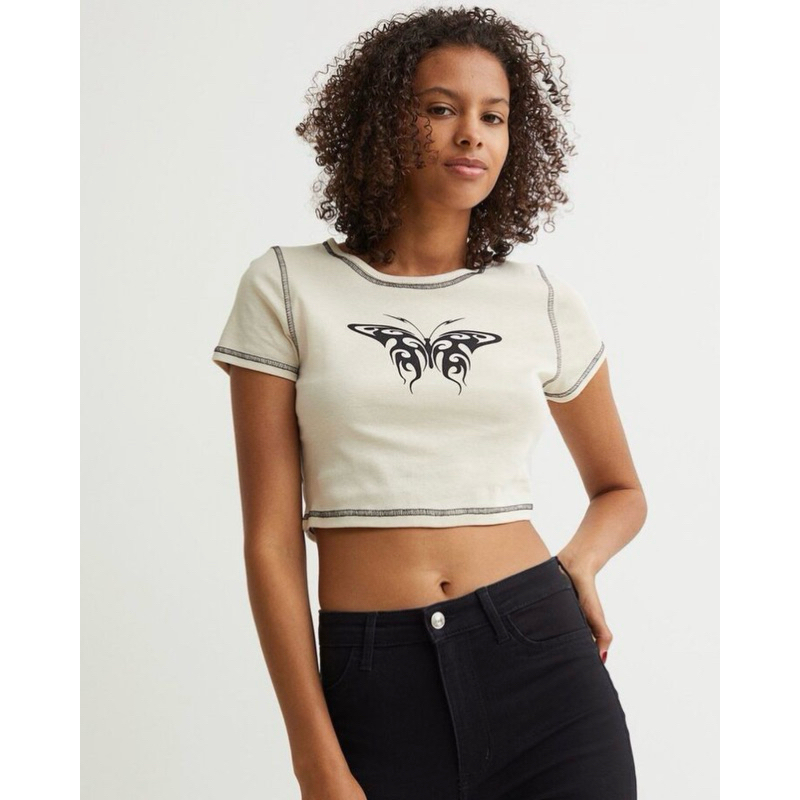 H&M Butterfly Crop Top Beige