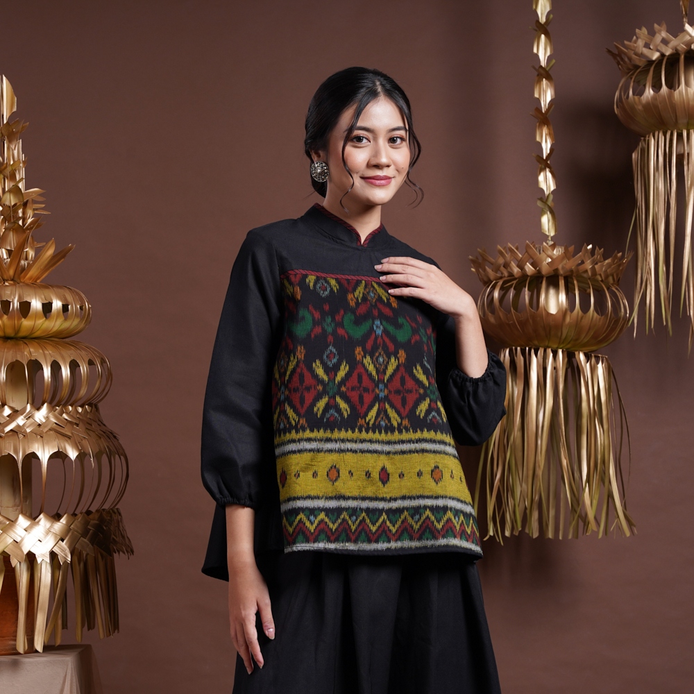 NONA RARA-Okta Endek Bali T2585,Baju kerja blouse batik wanita modern