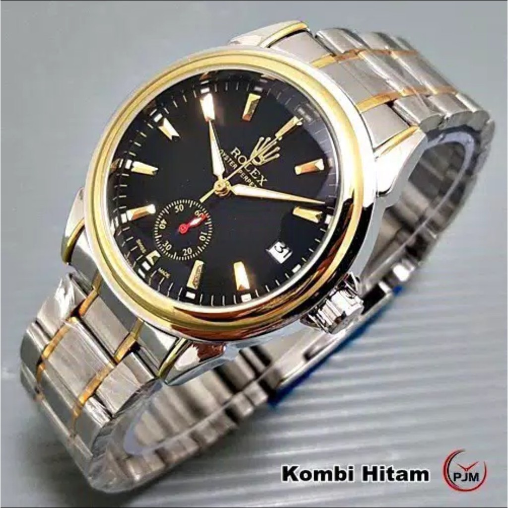 Best Seller..Jam Tangan Pria Rolex Automatic Detik Tanggal Aktif Tali Rantai Free Box Original