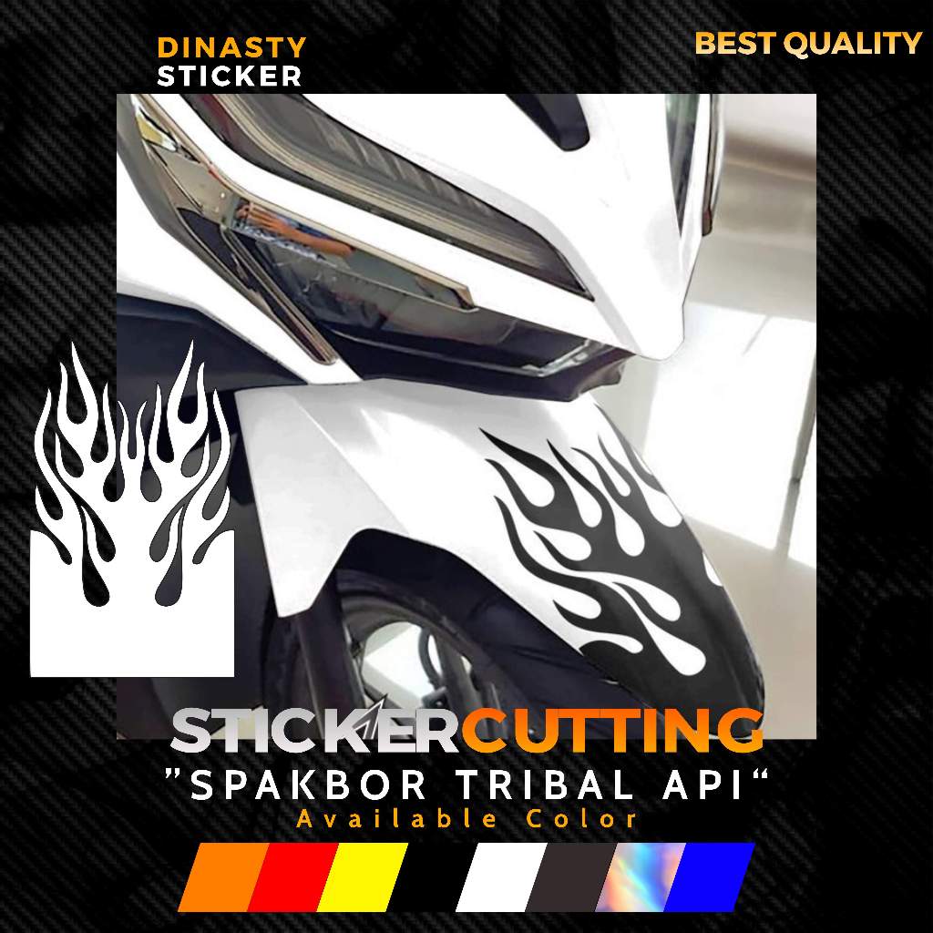 STICKER STIKER CUTTING SPAKBOR DEPAN BELAKANG MOTOR MOTIF TRIBAL API API