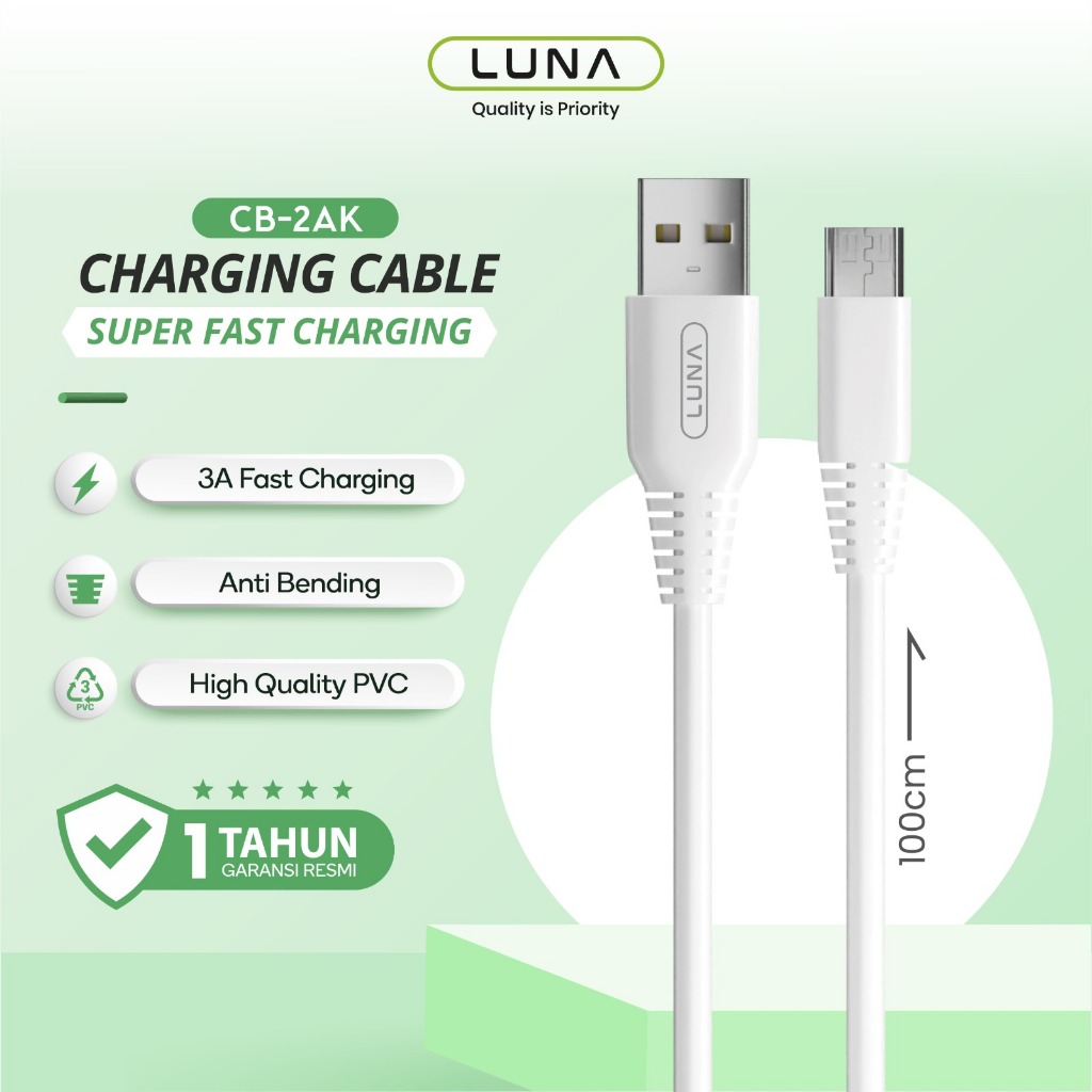 Luna Cable Kabel Data 3A Micro Type C USB Fast Charging Anti Bending