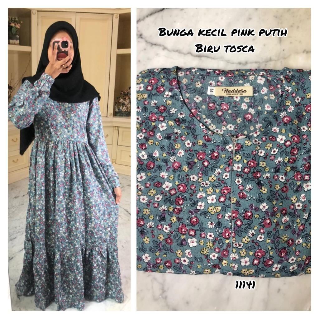 GAMIS RAYON MOTIF BUNGA KECIL PINK PUTIH (HIJAU TOSCA)