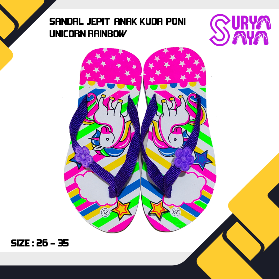 Kodian 20pcs Sandal Jepit Anak Perempuan Kuda Poni Pelangi Sendal Rainbow Unicorn