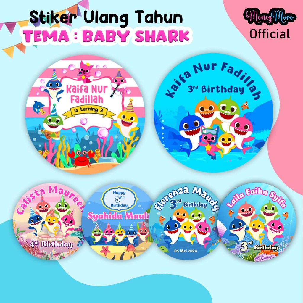 

MoneyMoro 8 Pcs Stiker Ulang Tahun Bulat Baby Shark