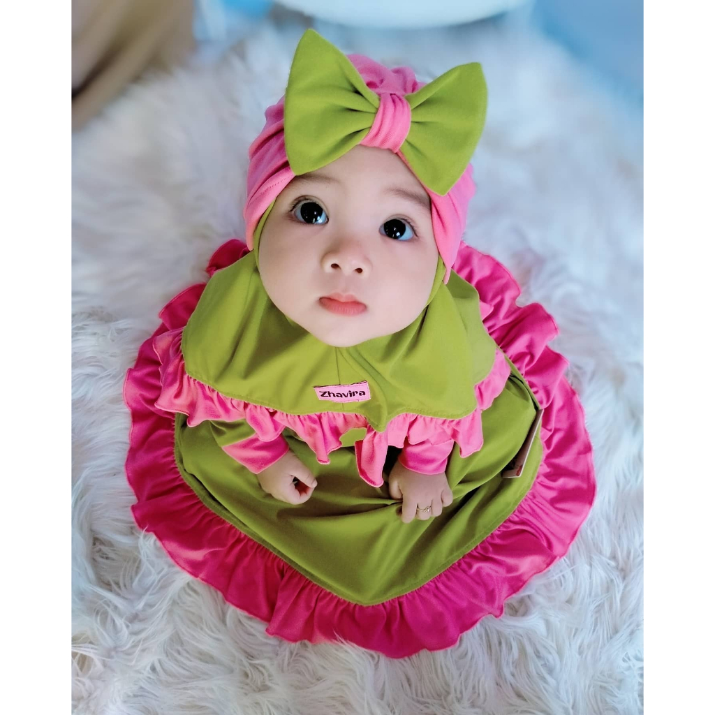 Gamis Anak Muslim Bayi Plus Turban Ciput 1 Bulan-2 3 Tahun Jersey Zoya Premium