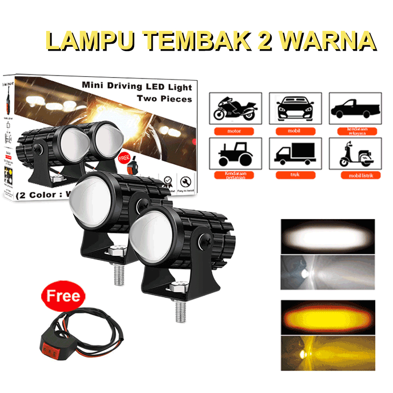 Urfalah_jati - ZACRO Lampu Tembak Laser Motor Eksternal 2 Warna Putih Kuning Hi Low Waterproof