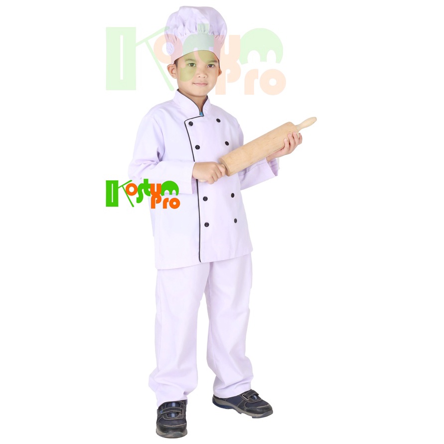 modelTipe FMD051 KOSTUM KOKI / BAJU KOKI + CELANA + TOPI ANAK UK 3-10 TAHUN TANGAN PANJANG PUTIH LIT