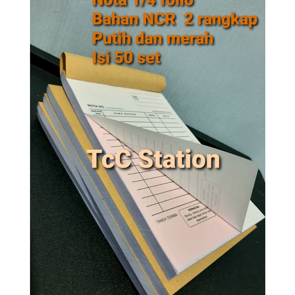 

Terkini Bon Nota Kontan Isi 50 set 2 ply 2 rangkap Bahan NCR 1/4 folio 2ply Putih Merah Terlaku.