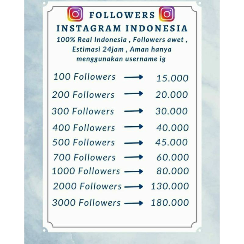 tambah follower Instagram 100 followers Rp.15000