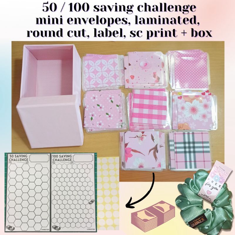 

12.12 Product HOT 50 - 100 Mini Amplop Tantangan Menabung PINK | Laminating + Box | Envelopes Saving Challenge | kamegstudio gas !!