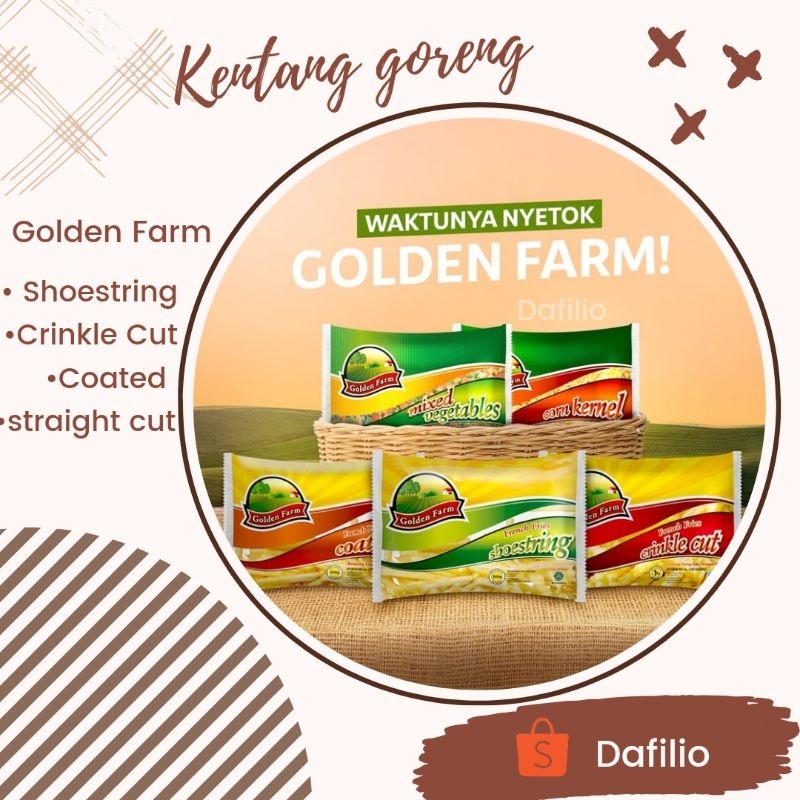 

Kentang goreng golden farm shoestring crinkle cut straight cut berbumbu 1kg 1000 gram