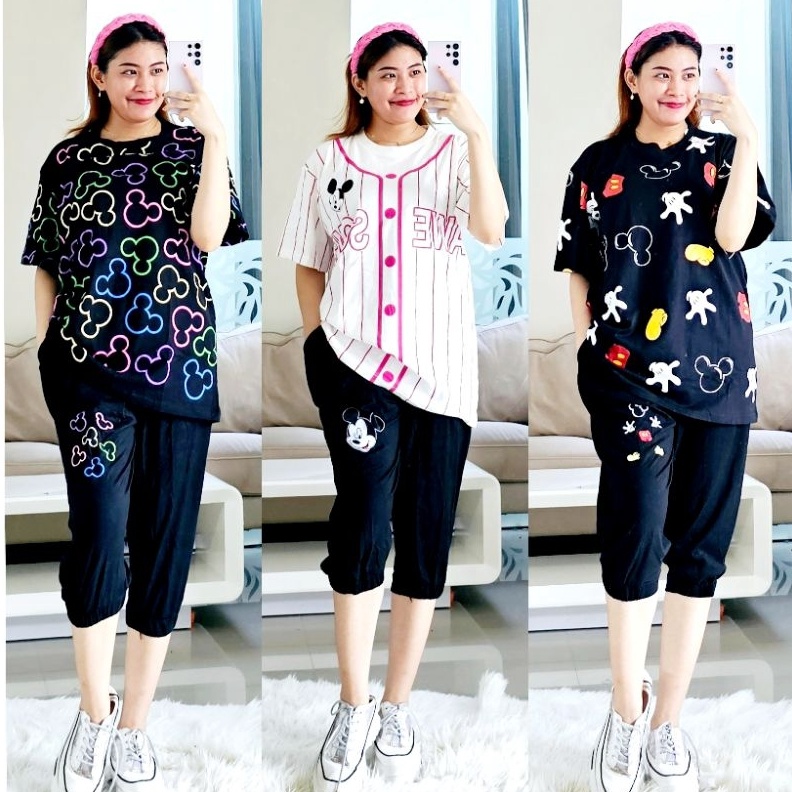 Import ✨Terbaik✨ Luvluvshop Stelan One Set Celana Joger Saku Kanan Kiri Jumbo Motif Viral Kekinian D