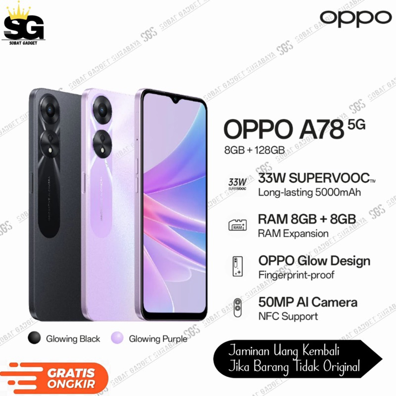Oppo A78 5G 8/128GB Bergaransi Resmi Oppo Indonesia