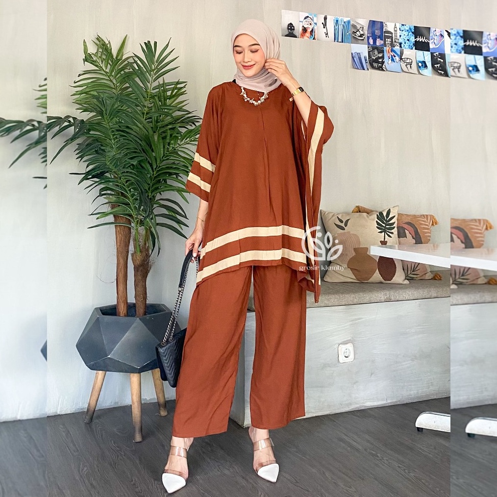 12.12 SALE One Set Kelelawar Jumbo Natuna Sahara Mega Busui Rayon Atasan Celana Setelan Wanita Nyama