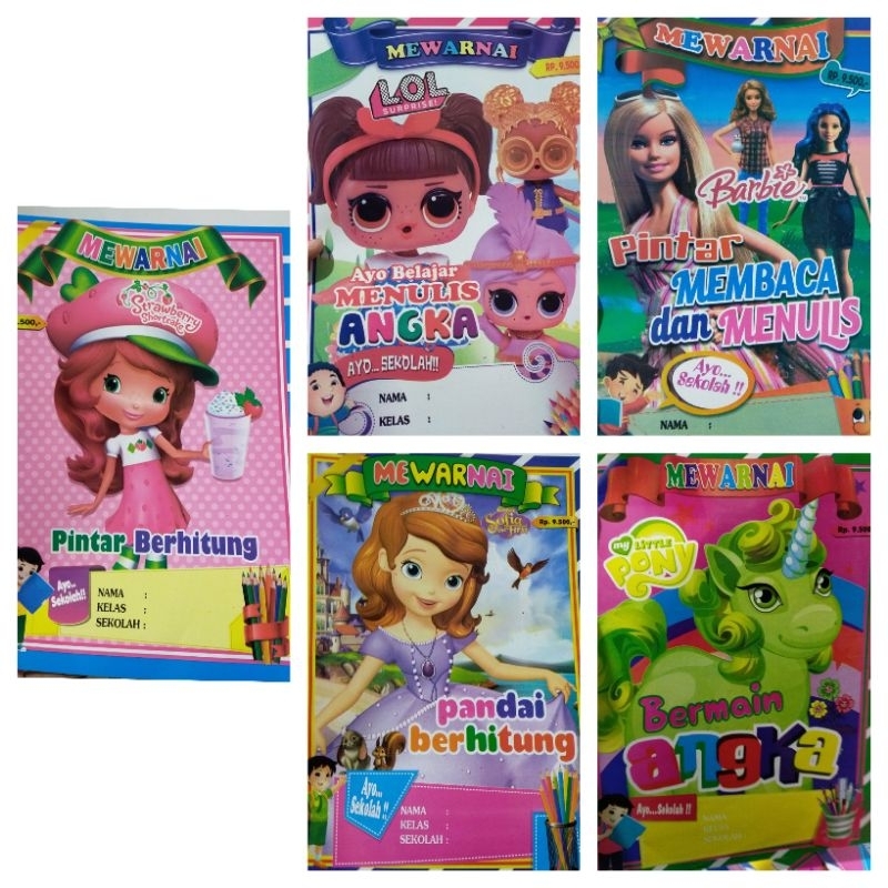 

Buku Mewarnai Anak Seri Perempuan Paket Isi 5 Buku, Ukuran Besar Kertas A4 HVS