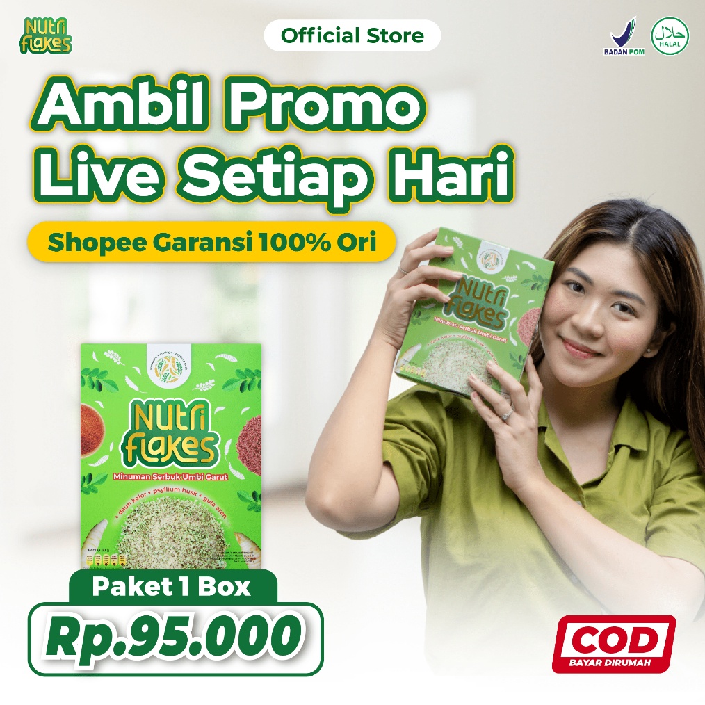 

HOT Product Nutriflakes Sereal Umbi Garut Atasi Asam Lambung Ori 1 Box gas !!