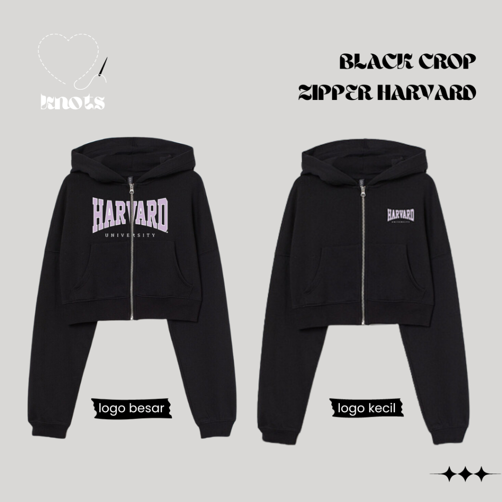 Crop Zipper Harvard Black Hoodie - HM