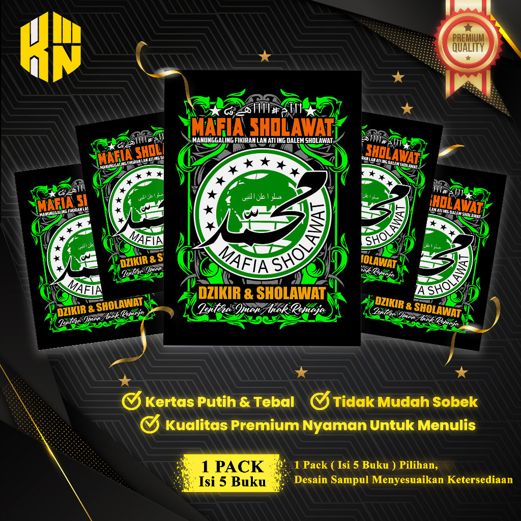 

KEN.IND - Buku Tulis Sekolah Custom Tema MAFIA SHOLAWAT Bergaris 38 Lembar 1 Pak Isi 5 Buku/ Buku Tulis Anime/ Buku Aesthetic/ Buku Catatan
