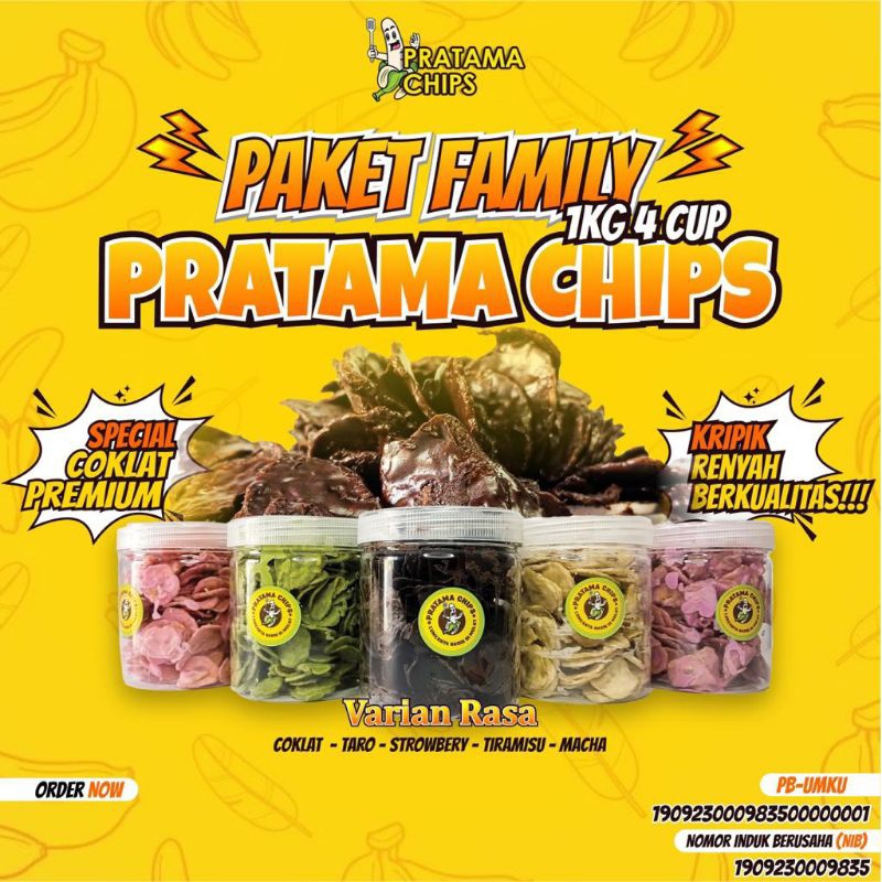 

Paket 1 kg 4 Toples Keripik Pisang Coklat Lumer Premium | PC