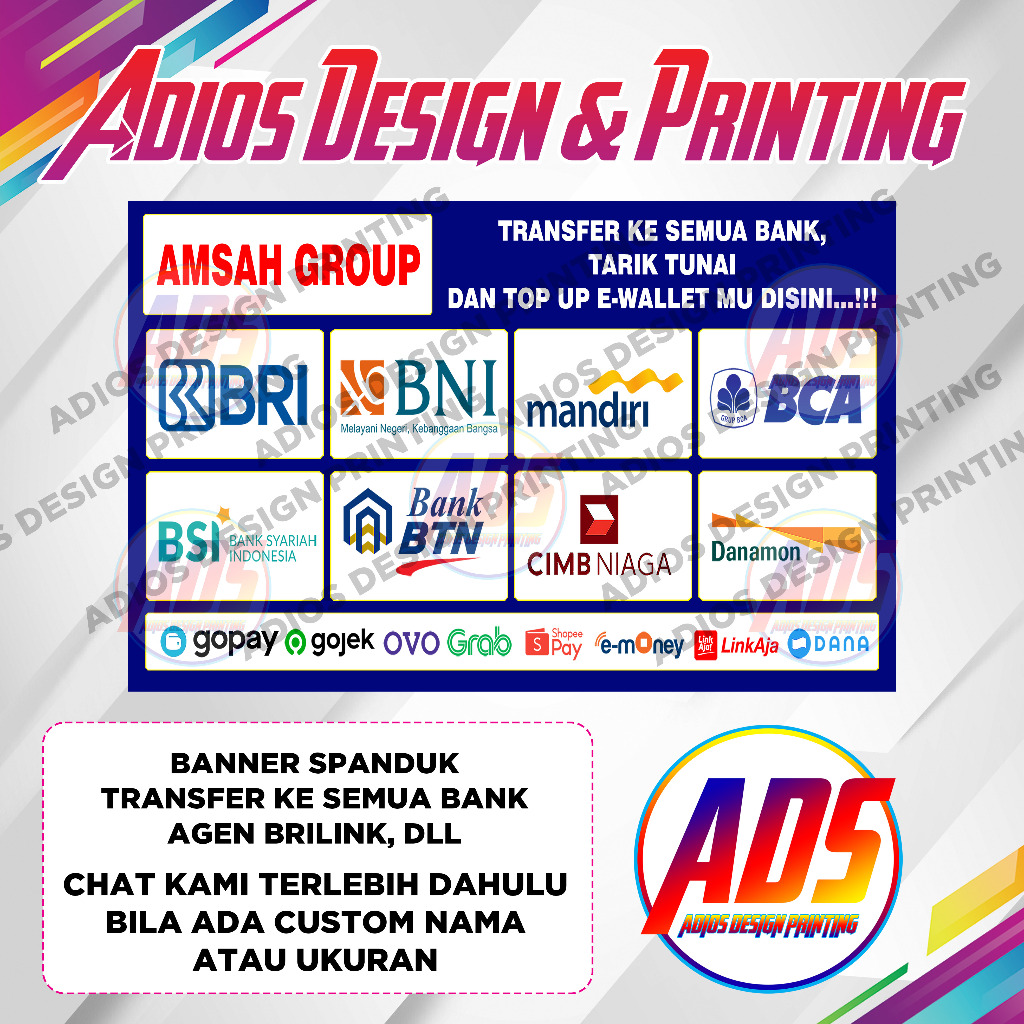 Spanduk Agen Brilink transfer Bank Ukuran 360X230