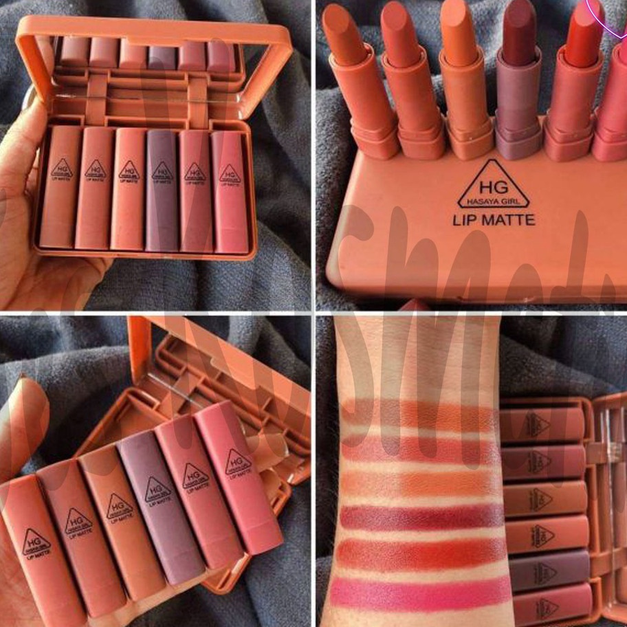 ➯✽✷ Hasaya Girl Lipstik Nude Series Lip Matte Pumpkin Color Set 6 Pcs Plus Kaca