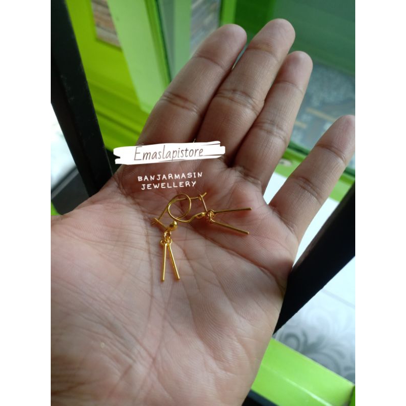 Anting Lidi Batang 2 Tiang Lapis Emas 999 Banjar
