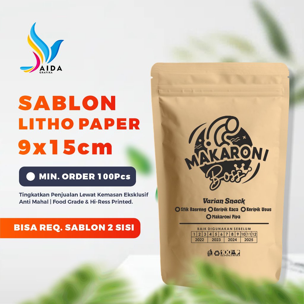 Sablon Kemasan Litho Paper 9x15cm Packaging Snack Makaroni Ziplock Standing Pouch