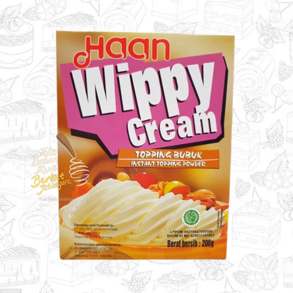 

KODE CSK072 WHIPPED CREAM HAAN WIPPY CREAM INSTANT TOPPING POWDER 200 GR / 1/2 CTN ( 12 PCS )