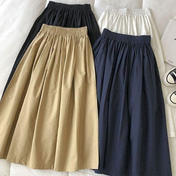 modelTipe XFQ083 ROK JACKLYN SKIRT HS KATUN LINEN PINGGANG KARET Rok Wanita Terbaru 2023 Rok Katun S